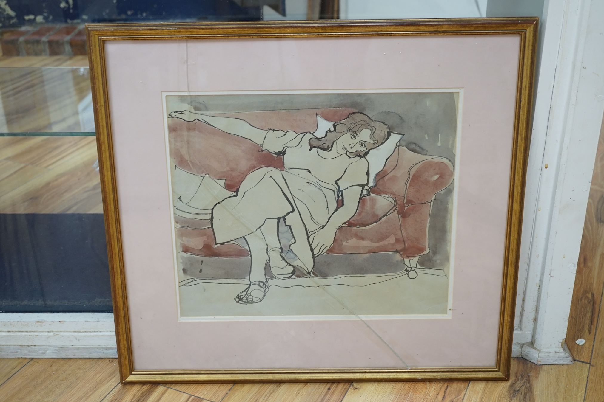 From the Studio of Fred Cuming. Terence Pilcher (20th. C), watercolour, Portrait of Mary Pilcher, unsigned, inscribed verso, 32 x 37cm. Condition - fair, glass cracked